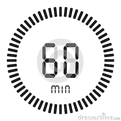 The digital timer 60 minutes, 1 hour. electronic stopwatch with a gradient dial starting vector icon, clock and watch, timer Vector Illustration