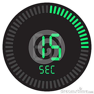 The digital timer 15 seconds. electronic stopwatch with a gradient dial starting vector icon, clock and watch, timer, countdown. Vector Illustration