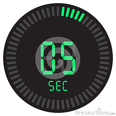 The digital timer 5 seconds. electronic stopwatch with a gradient dial starting vector icon, clock and watch, timer, countdown. Cartoon Illustration