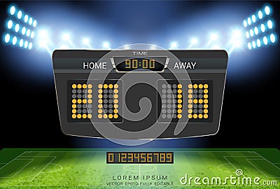Digital timing scoreboard, Football match team A vs team B, Strategy broadcast graphic template Vector Illustration