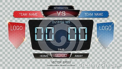 Digital timing scoreboard, Football match team A vs team B, Strategy broadcast graphic template for presentation score or game res Vector Illustration