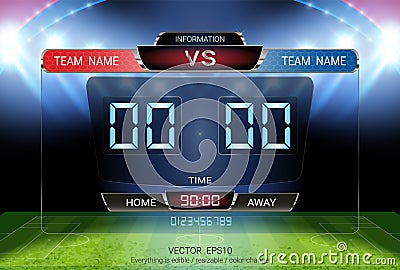 Digital timing scoreboard, Football match team A vs team B, Strategy broadcast graphic template for presentation score or game res Vector Illustration