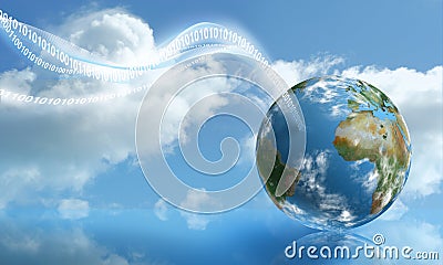 Digital Touchdown with Cloud Computing Stock Photo