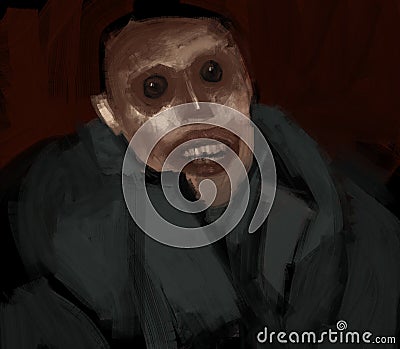 Digital traditional painting of a strange smiling man creepy horror illustration Cartoon Illustration