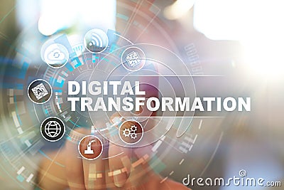 Digital transformation, Concept of digitization of business processes and modern technology. Stock Photo