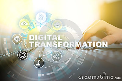 Digital transformation, Concept of digitization of business processes and modern technology. Stock Photo