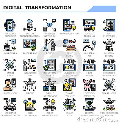 Digital transformation and disruption icon set Vector Illustration