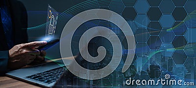 Digital Transformation, Industrial IoT is technology with humans to Upskill Reskill. Ai connection automation to global cyber Stock Photo