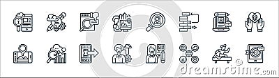 Digital transformation line icons. linear set. quality vector line set such as retargeting, data classification, characteristic, Vector Illustration