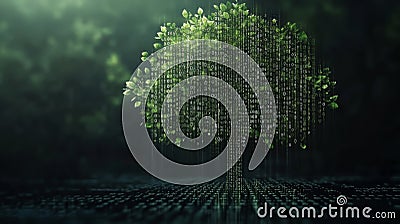 Digital Tree of Binary Code and Leaves Stock Photo
