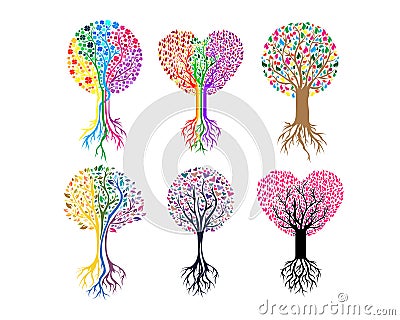 Digital Tree Heart Vector Logo Design Vector Illustration