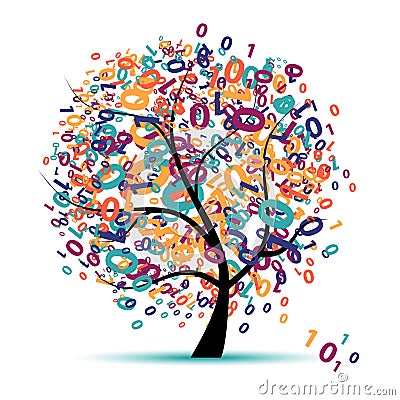 Digital tree logo colorful, code and program Vector Illustration
