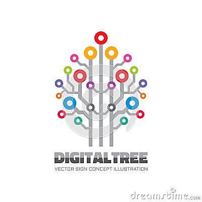 Digital tree - vector logo sign template concept illustration in flat style. Computer network technology sign. Electronic design. Vector Illustration