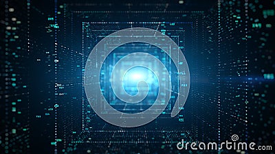 Digital tunnel of cyberspace with particles and Digital data, Technology network connections background concept Stock Photo