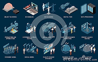 Digital Twin Technology Set Vector Illustration | CartoonDealer.com