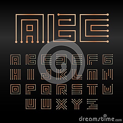 Digital vector alphabet, isolated abstract technology font. Microchip ABC logo set. Electronic circuitry signs Vector Illustration