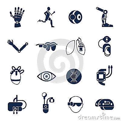 Bionics and artificial intelligence icon set Stock Photo