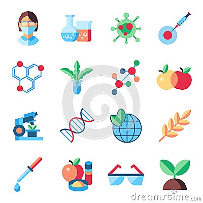 Digital vector biotechnology icons set Stock Photo