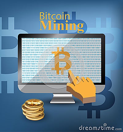 Digital Vector bitcoin mining monitor screen Vector Vector Illustration