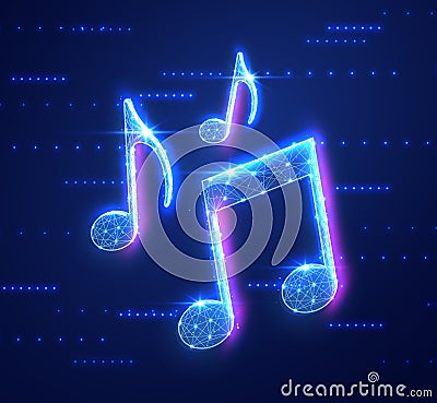 A digital vector notes icon on blue representing music Vector Illustration