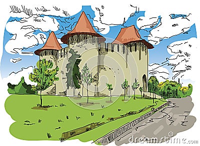 Digital vector painted Soroca Castle Vector Illustration