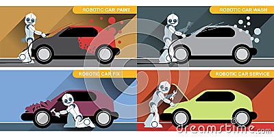 Digital vector silver happy robot set Vector Illustration