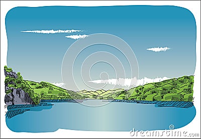 Digital vector sketch lake at transfagaras Vector Illustration