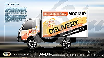 Digital vector white realistic vehicle car mockup, ready for your logo and design . Template for advertising and Vector Illustration