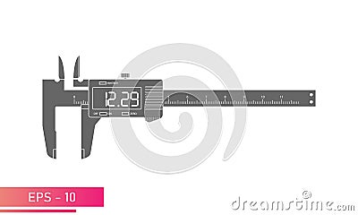 Digital vernier caliper with display and numeric scale in a single-color version. Tools for technical specialists. Flat Vector Illustration