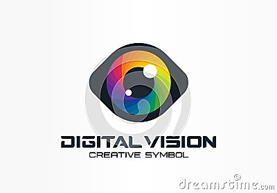 Digital vision, cyber eye, color lens creative symbol concept. Ophthalmology, security abstract business logo idea Vector Illustration