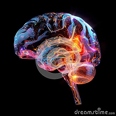 A Digital Visualization of the Brain: Exploring the Intricate Neural Networks and Synaptic Activity Stock Photo