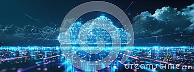 Digital visualization of cloud computing infrastructure with interconnected data points. Stock Photo
