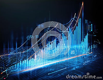 Visualization of growth graphs in futuristic data analysis. Generated with AI Stock Photo