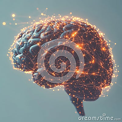 Neural network visualization highlighting brain connectivity and synapse activity Stock Photo
