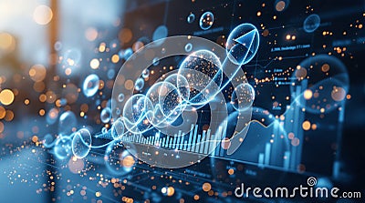 Digital visualization showcases data trends and predictions through dynamic graphics and isolated bubble effects Stock Photo