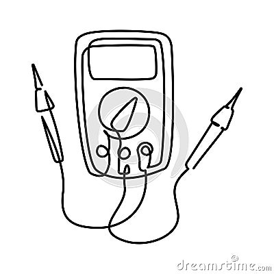 Digital voltmeter multimeter isolated thin line icon. Continuous Cartoon Illustration