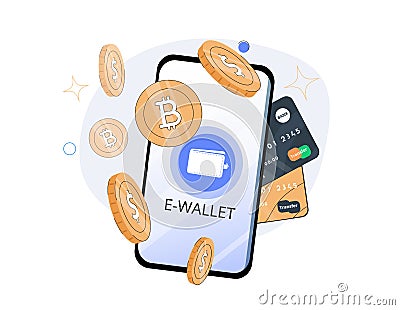 Digital wallet application on mobile. banner vector. phone and internet banking. online payment security transaction via Stock Photo
