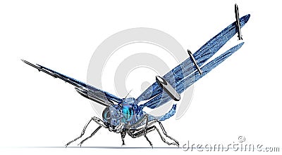 Digital war concept electronic computer dragonfly isolated Cartoon Illustration