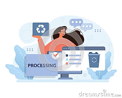 Digital waste managemen. Flat vector illustration. Vector Illustration