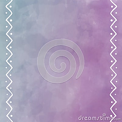 Digital watercolor painting in soft purple with white tribal design on border Stock Photo