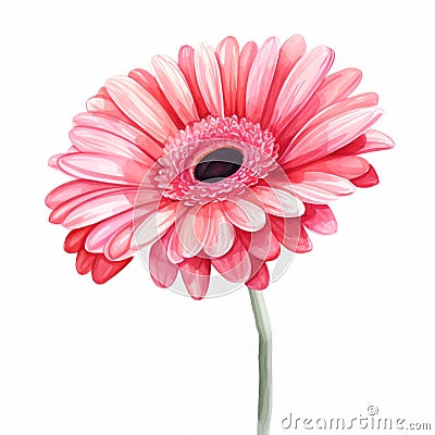 Realistic Watercolor Gerbera Flower Illustration On White Background Cartoon Illustration