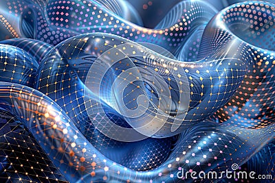 Digital Wave Dynamics: Flowing blue shapes with illuminated patterns, generative ai Stock Photo