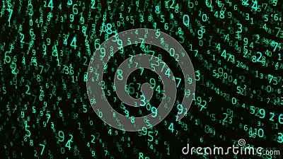 Digital wave with many numbers. Cyberspace background with digits set of different sizes. Technology banner. 3d Stock Photo