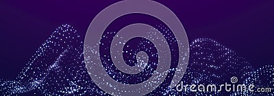 Digital wave with meny dots. Abstract backdrop of dynamic wave. Technology or science banner. 3d Stock Photo