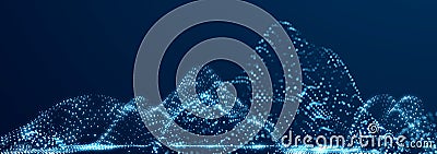 Digital wave with meny dots. Abstract backdrop of dynamic wave. Technology or science banner. 3d Stock Photo