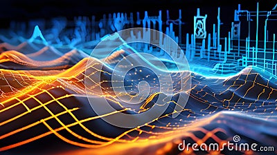 digital waveforms and circuits converging to form abstract symbols of various sports Stock Photo