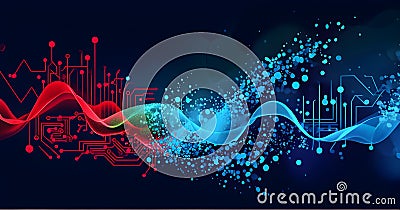 digital waveforms and circuits converging to form abstract symbols of various sports Stock Photo