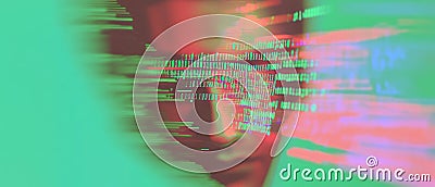 Digital waves and code visualization create a dynamic programming backdrop Stock Photo