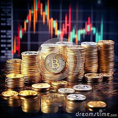 Digital Wealth: Bitcoin Rise for Financial Growth in Cryptocurrency Investment and Blockchain Technology, Generative Ai Stock Photo