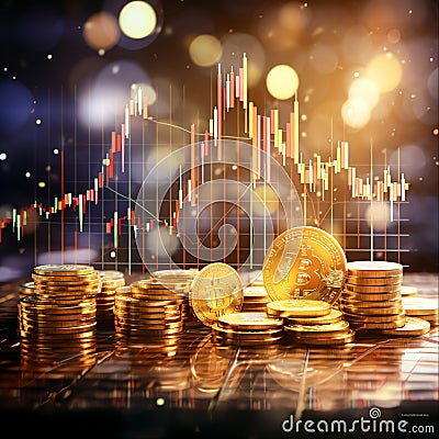 Digital Wealth: Bitcoin Rise for Financial Growth in Cryptocurrency Investment and Blockchain Technology, Generative Ai Stock Photo
